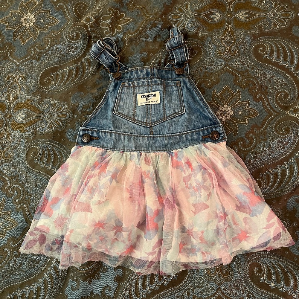Oshkosh B’gosh Denim Overall Dress Flower Skirt Size 24 months